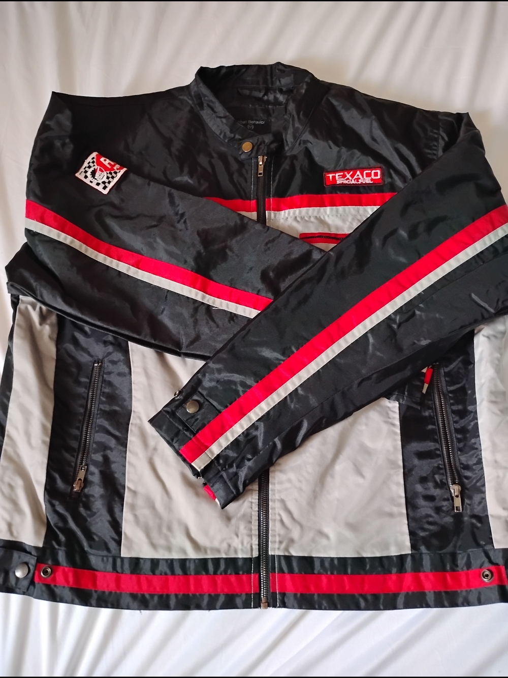 Urban Behavior Black Jacket with Red and Gray Racing Stripes